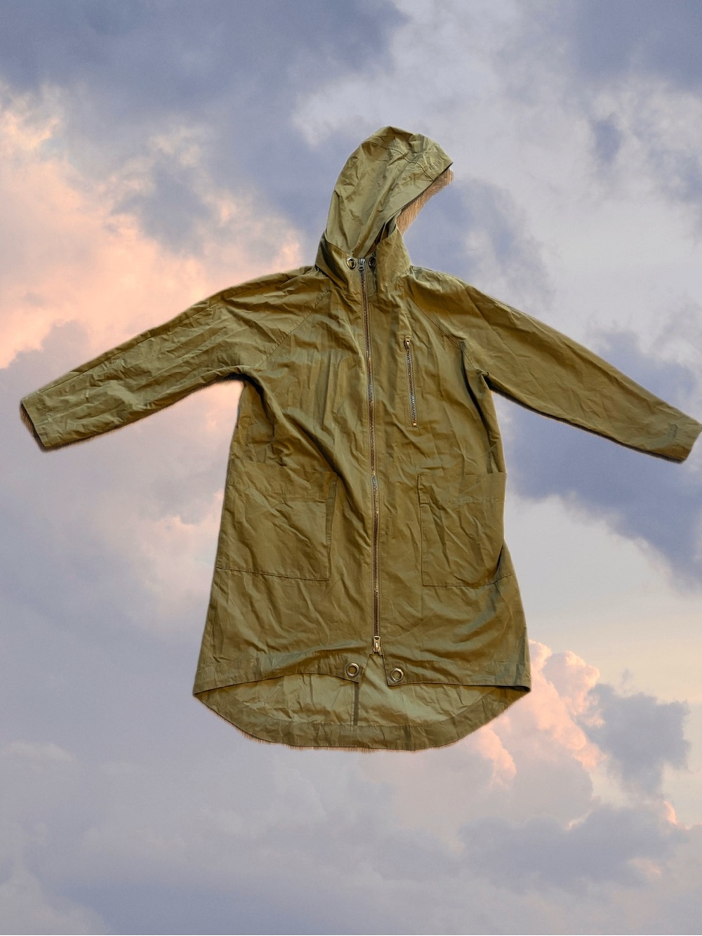 Forever 21 Olive Green Hooded Trench Coat
